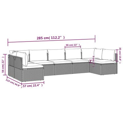 vidaXL 7-tlg. Garten-Lounge-Set mit Kissen Grau Poly Rattan