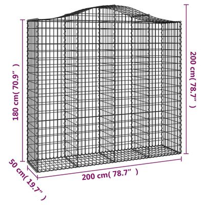 vidaXL Gabionen mit Hochbogen 6 Stk. 200x50x180/200cm Verzinktes Eisen