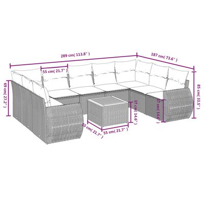 vidaXL 10-tlg. Garten-Sofagarnitur mit Kissen Beige Poly Rattan