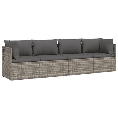 vidaXL 4-tlg. Garten-Lounge-Set mit Kissen Grau Poly Rattan