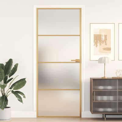 vidaXL Innentür Schlank Golden 83x201,5 cm Hartglas und Aluminium