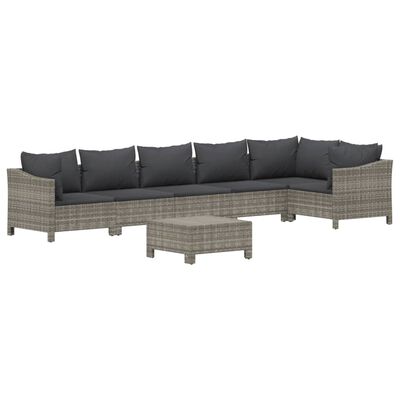 vidaXL 7-tlg. Garten-Lounge-Set mit Kissen Grau Poly Rattan