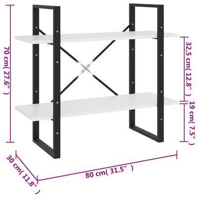 vidaXL Bücherregal 2 Fächer Weiß 80x30x70 cm Holzwerkstoff