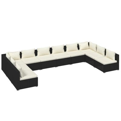 vidaXL 10-tlg. Garten-Lounge-Set mit Kissen Poly Rattan Schwarz