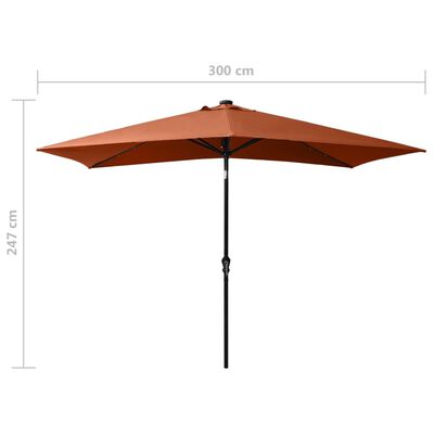 vidaXL Sonnenschirm mit LEDs und Stahl-Mast Terracotta-Rot 2x3 m