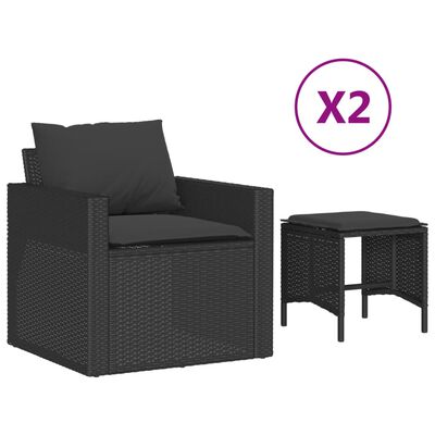 vidaXL 4-tlg. Garten-Sofagarnitur mit Kissen Schwarz Poly Rattan