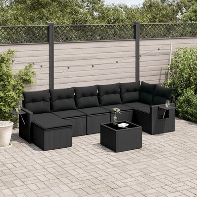 vidaXL 8-tlg. Garten-Sofagarnitur mit Kissen Schwarz Poly Rattan