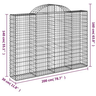 vidaXL Gabionen mit Hochbogen 11Stk. 200x30x140/160cm Verzinktes Eisen