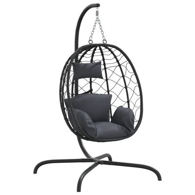 vidaXL Hängesessel Ei mit Kissen Anthrazit Poly Rattan & Stahl