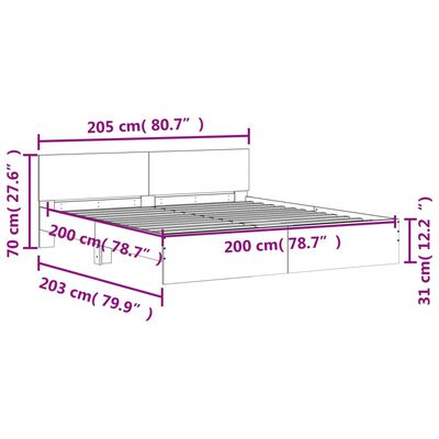 vidaXL Bettgestell mit Kopfteil und LED-Beleuchtung Grau Sonoma