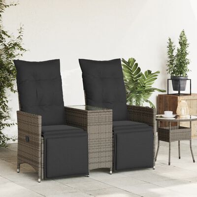 vidaXL Gartensofa 2-Sitzer Verstellbar mit Tisch Grau Poly Rattan