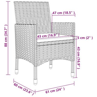 vidaXL 9-tlg. Garten-Essgruppe mit Auflagen Poly Rattan und Glas