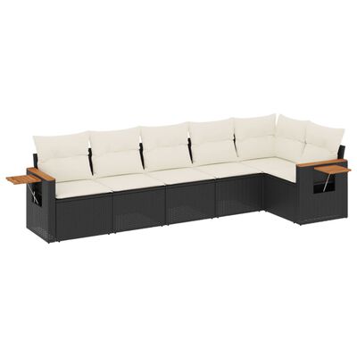 vidaXL 6-tlg. Garten-Sofagarnitur mit Kissen Schwarz Poly Rattan