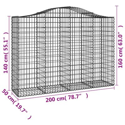 vidaXL Gabionen mit Hochbogen 5 Stk. 200x50x140/160cm Verzinktes Eisen