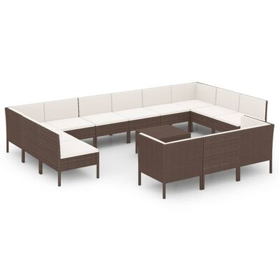 vidaXL 14-tlg. Garten-Lounge-Set mit Auflagen Poly Rattan Braun