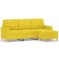 vidaXL 3-Sitzer-Sofa mit Hocker Hellgelb 180 cm Stoff