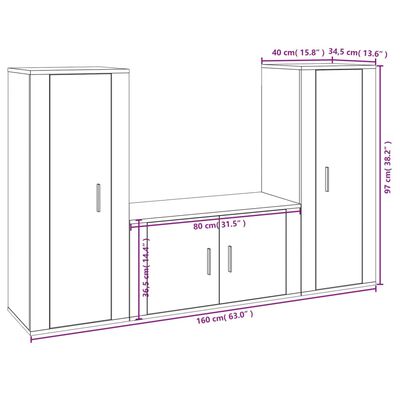 vidaXL 3-tlg. TV-Schrank-Set Hochglanz-Weiß Holzwerkstoff