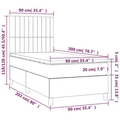 vidaXL Boxspringbett mit Matratze Dunkelbraun 90x200 cm Stoff