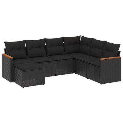 vidaXL 7-tlg. Garten-Sofagarnitur mit Kissen Schwarz Poly Rattan