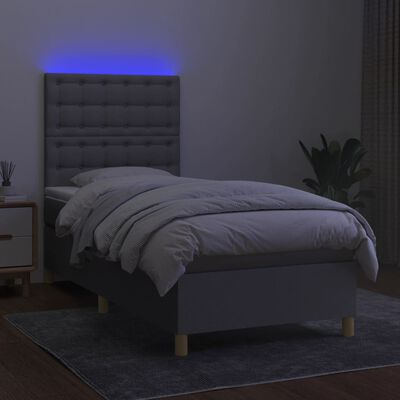 vidaXL Boxspringbett mit Matratze & LED Hellgrau 90x190 cm Stoff