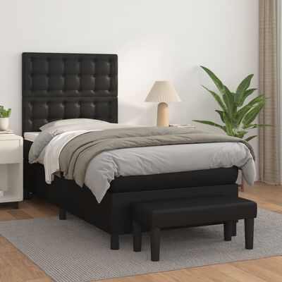 vidaXL Boxspringbett mit Matratze Schwarz 90x190 cm Kunstleder