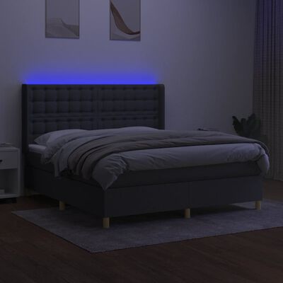 vidaXL Boxspringbett mit Matratze & LED Dunkelgrau 180x200 cm Stoff