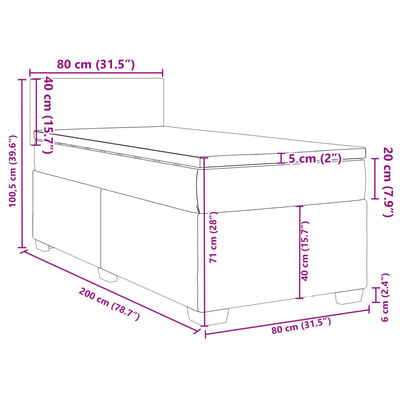 vidaXL Boxspringbett mit Matratze Dunkelgrau 80x200 cm Samt