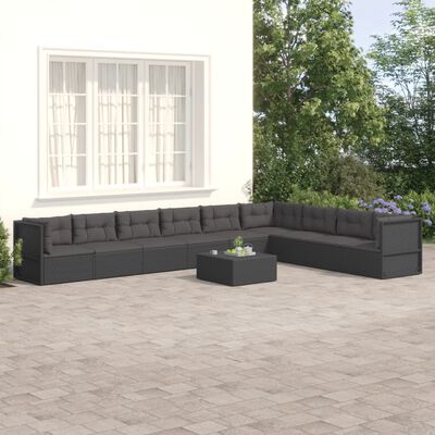 vidaXL 9-tlg. Garten-Lounge-Set mit Kissen Schwarz Poly Rattan