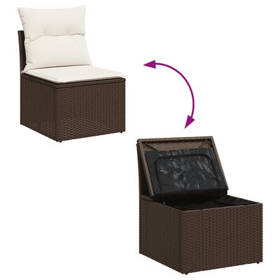 vidaXL 10-tlg. Garten-Sofagarnitur mit Kissen Braun Poly Rattan