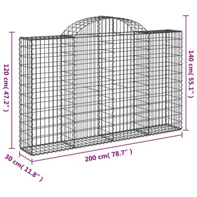 vidaXL Gabionen mit Hochbogen 14Stk. 200x30x120/140cm Verzinktes Eisen