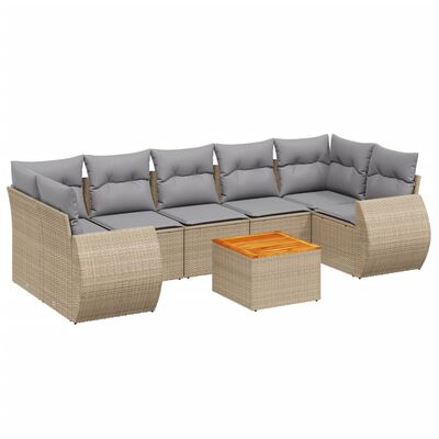 vidaXL 8-tlg. Garten-Sofagarnitur mit Kissen Beige Poly Rattan