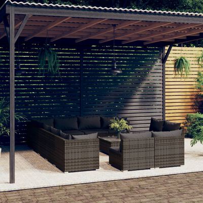 vidaXL 13-tlg. Garten-Lounge-Set mit Kissen Grau Poly Rattan