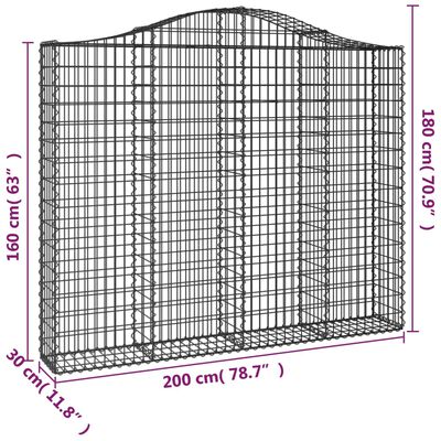 vidaXL Gabionen mit Hochbogen 2 Stk. 200x30x160/180cm Verzinktes Eisen