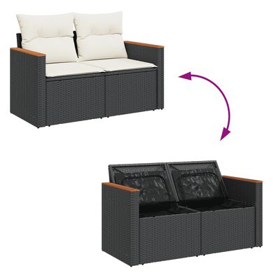 vidaXL 3-tlg. Garten-Sofagarnitur mit Kissen Schwarz Poly Rattan