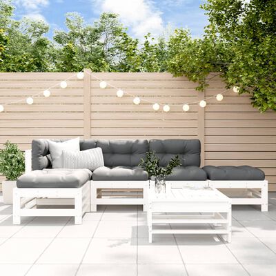 vidaXL 6-tlg. Garten-Lounge-Set mit Kissen Weiß Massivholz