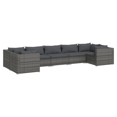 vidaXL 7-tlg. Garten-Lounge-Set mit Kissen Poly Rattan Grau