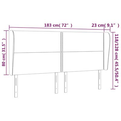 vidaXL Kopfteil mit Ohren Dunkelgrau 183x23x118/128 cm Samt