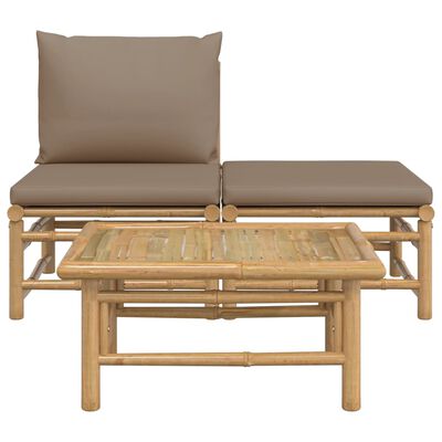 vidaXL 3-tlg. Garten-Lounge-Set mit Taupe Kissen Bambus