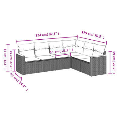 vidaXL 6-tlg. Garten-Sofagarnitur mit Kissen Schwarz Poly Rattan