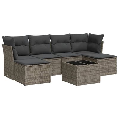 vidaXL 7-tlg. Garten-Sofagarnitur mit Kissen Grau Poly Rattan