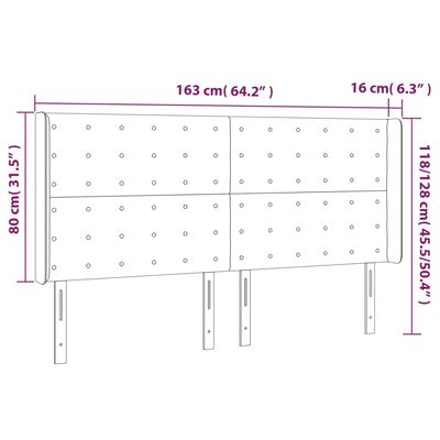 vidaXL Kopfteil mit Ohren Schwarz 163x16x118/128 cm Samt