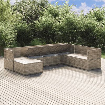 vidaXL 7-tlg. Garten-Lounge-Set mit Kissen Grau Poly Rattan