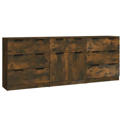 vidaXL 3-tlg. Sideboard Räuchereiche Holzwerkstoff