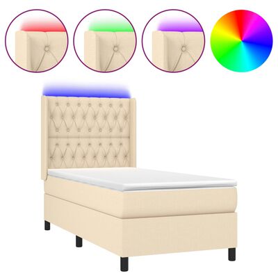 vidaXL Boxspringbett mit Matratze & LED Creme 90x200 cm Stoff