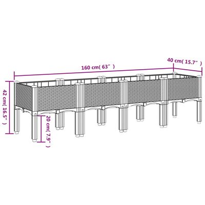 vidaXL Pflanzkasten mit Beinen Hellgrau 160x40x42 cm PP