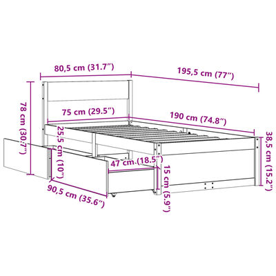 vidaXL Massivholzbett ohne Matratze Weiß 75x190 cm Kiefernholz