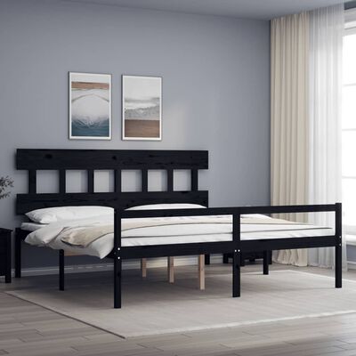 vidaXL Seniorenbett mit Kopfteil 200x200 cm Schwarz Massivholz