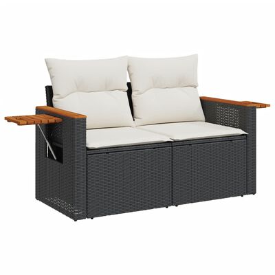 vidaXL 8-tlg. Garten-Sofagarnitur mit Kissen Schwarz Poly Rattan