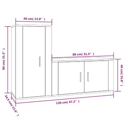 vidaXL 2-tlg. TV-Schrank-Set Hochglanz-Weiß Holzwerkstoff