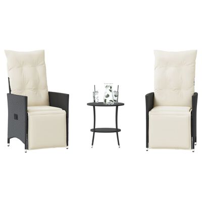 vidaXL 3-tlg. Bistro-Set mit Kissen Schwarz Poly Rattan